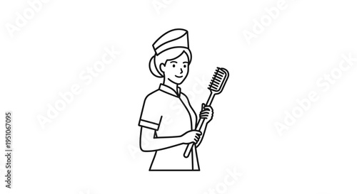 Dentist Holding Toothbrush Icon, Dental Care Professional, Vector Line Art