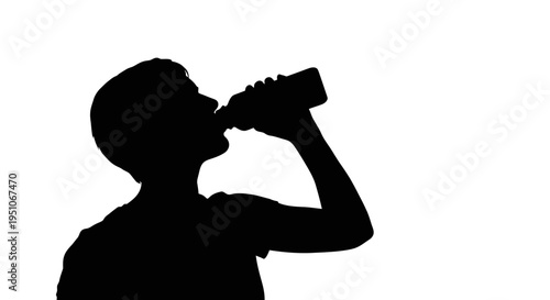 Vector silhouette of a man drinking from a bottle