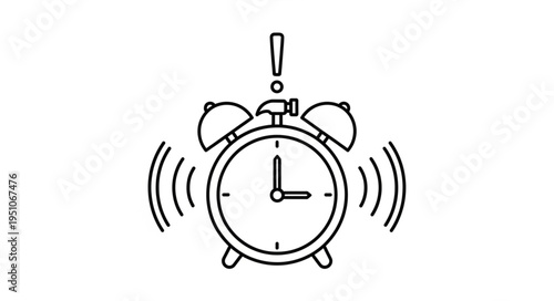 Vintage Alarm Clock Ringing Loudly with Exclamation Mark.