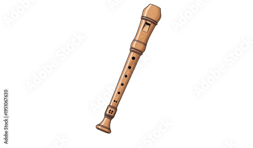 A vector graphic illustration of a traditional recorder instrument