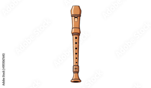 A vector graphic illustration of a traditional wooden recorder instrument