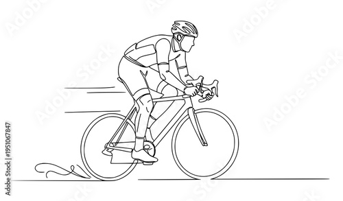 A minimalist line art illustration of a cyclist riding a bicycle