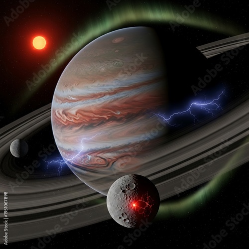 Giant striped planet exhibits intense atmospheric electrical discharges while orbiting a distant star