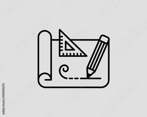 Obraz na plátně Line icon of drafting tools on paper