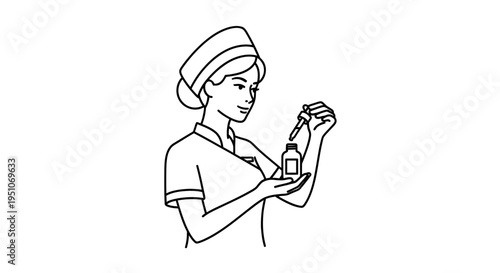 Beautician holding cosmetic serum bottle with dropper, skincare concept
