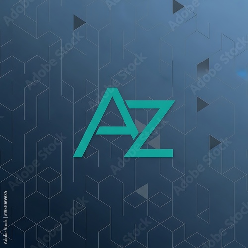Stylized teal letters A and Z are centered against a dark blue background featuring abstract geometric line patterns