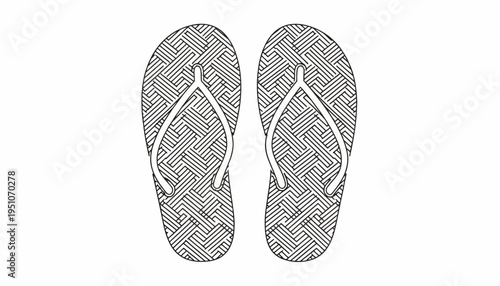 Black and White Flip Flops with Woven Pattern, Summer Beach Footwear
