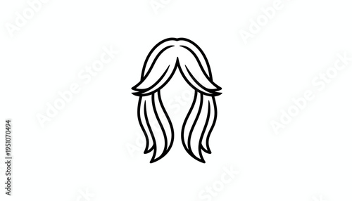 Black and White Icon of a Woman's Hairstyle, Long Layered Hair