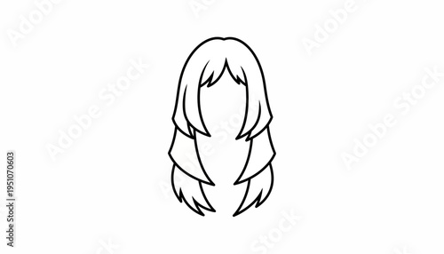 Black and White Outline of a Layered Hairstyle with Bangs