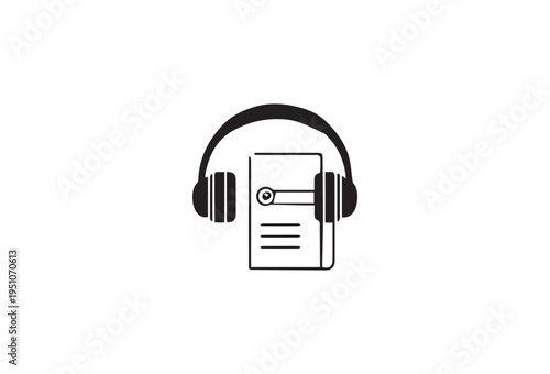 Vector icon of headphones with document, audio book symbol