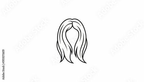 Black and White Outline of Long Wavy Hair, Simple Hairstyle Icon