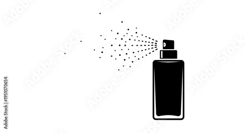 Black spray bottle icon, spraying fine mist, isolated on white background