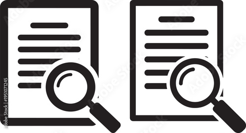 Document analysis with magnifying glass icon on white background, investigation and research concept, Flat Design, Look At