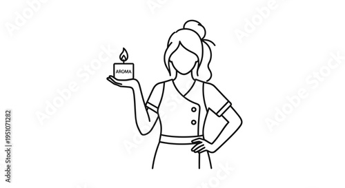 Aromatherapy spa therapist holding a lit candle with 'Aroma' text, wellness concept