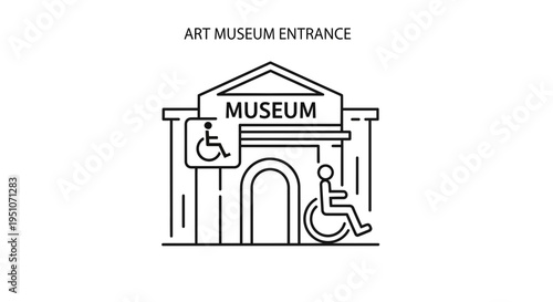 Art Museum Entrance with Accessibility Symbol and Wheelchair Icon