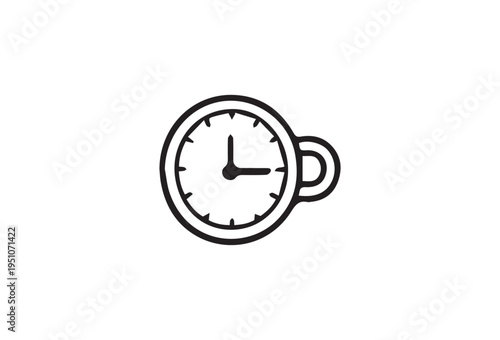 Vector clock icon in coffee cup, line art style