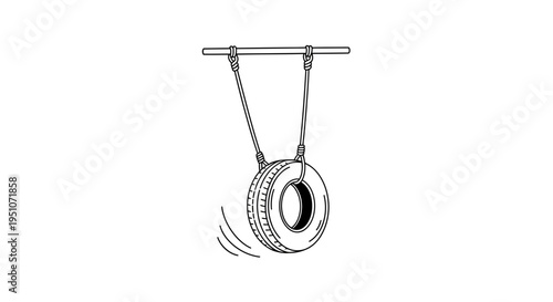 Tire Swing Hanging From Tree Branch, Classic Childhood Fun, Outdoor Recreation