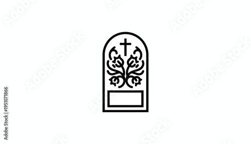 Tombstone Icon with Cross and Floral Design