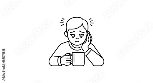 Tired Person with Dark Circles Holding Coffee Mug, Feeling Exhausted and Sleepy