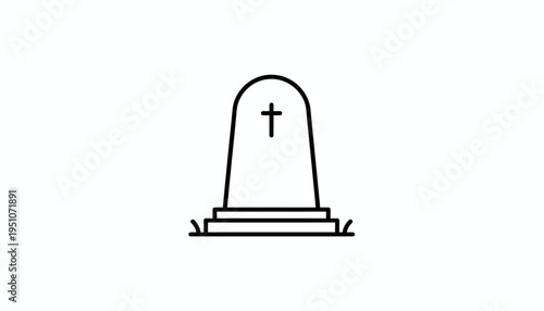Tombstone Icon with Cross, Funeral, Death, Grief, Memorial, Cemetery, RIP, Vector