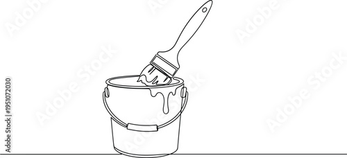 Paint Bucket Line Art Vector. Paint bucket line art vector with brush minimal outline home improvement illustration
