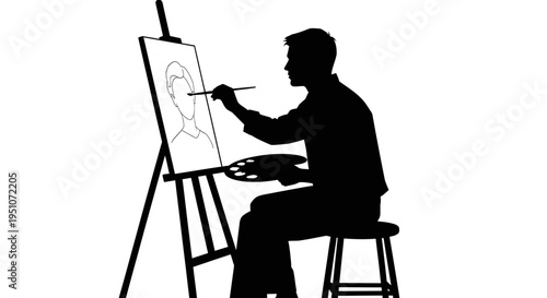 Vector silhouette of man painting on canvas