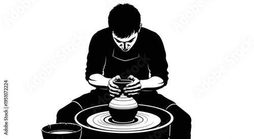 Vector illustration of a man working on a pottery wheel
