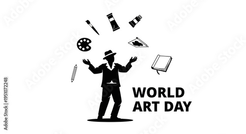 World Art Day vector illustration with artist and art tools