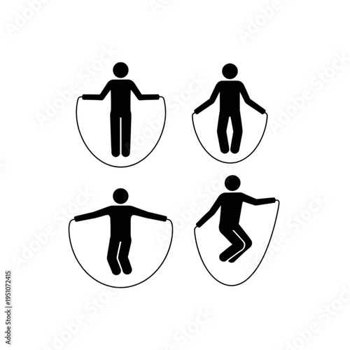 Athletic woman silhouette jumping with skipping rope, dynamic fitness cardio workout exercise black vector illustration isolated