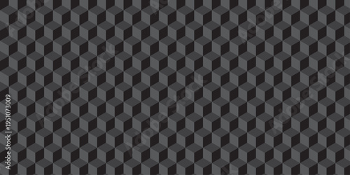 Black cube seamless creative cubic decoration triangle wall and wallpaper textile vector square tile, mosaic endless repeat hexagon metal texture background.