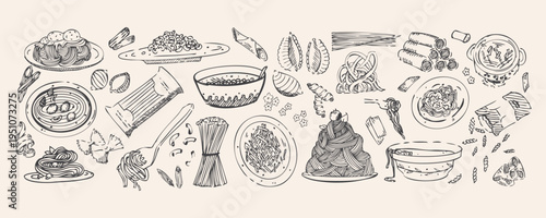 Hand Drawn Pasta and Italian Cuisine Doodle Collection