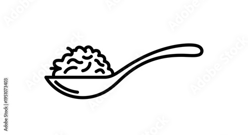 Spoonful of rice, simple line art icon, healthy food concept