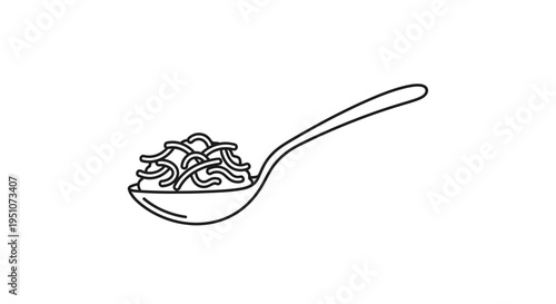 Spoonful of Spaghetti Icon: Simple Line Art of Italian Pasta Dish