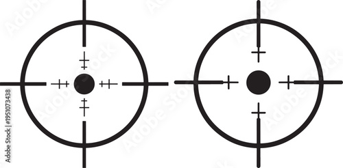 Two target reticles in silhouette, showing aiming sights with crosshairs and center points, symbolizing focus and precision, Gun Sight, Target Practice, Optics Graphic