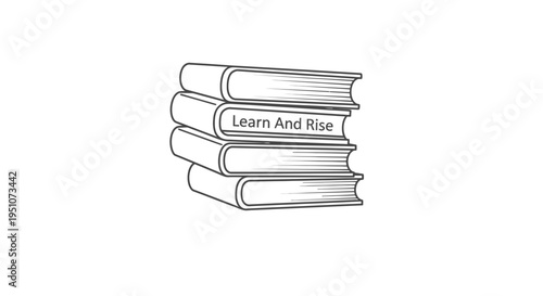 Stack of books with 'Learn And Rise' text, symbolizing education, knowledge, and growth