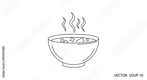 Steaming Bowl of Soup Icon: Simple Line Art Vector Illustration