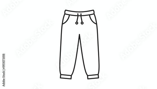Simple Line Drawing of Jogger Pants with Drawstring and Pockets