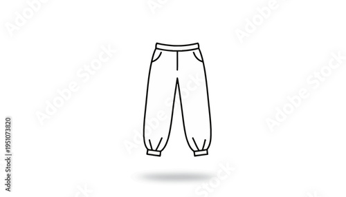Simple line drawing of loose-fitting pants with elastic cuffs and pockets