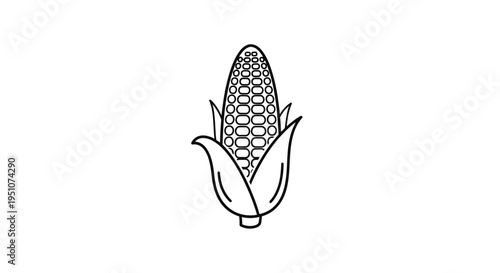 Simple Line Art Icon of an Ear of Corn with Leaves