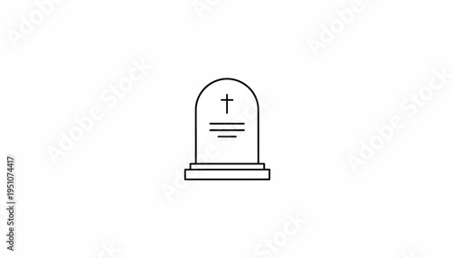 Simple Line Art Tombstone Icon with Cross and Lines