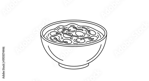 Simple Line Drawing of a Bowl of Soup with Slices