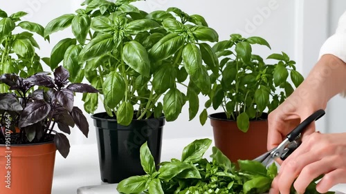 Harvesting Fresh Basil From Potted Plants for Cooking and Healthy Eating