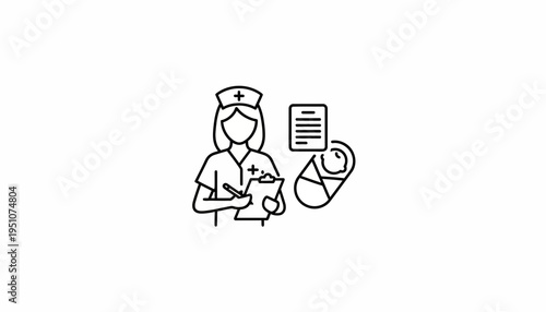 Nurse with Baby and Medical Chart Icon - Healthcare and Maternity Concept