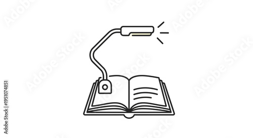 Open Book Illuminated by Flexible Reading Lamp, Study and Learning Concept