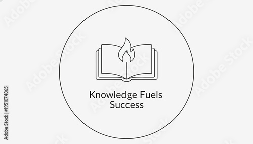 Open Book with Flame Icon: Knowledge Fuels Success Concept