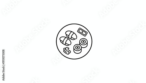 Minimalist Sushi Plate Icon: Simple Line Art of Japanese Food