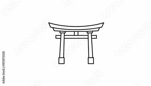 Minimalist Torii Gate Icon, Japanese Traditional Shrine Entrance, Simple Line Art