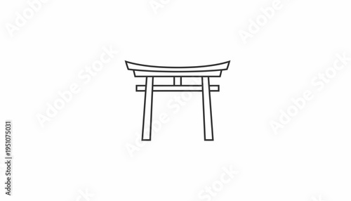 Minimalist Torii Gate Icon, Japanese Shrine Entrance, Traditional Architecture Symbol, Clean Line Art