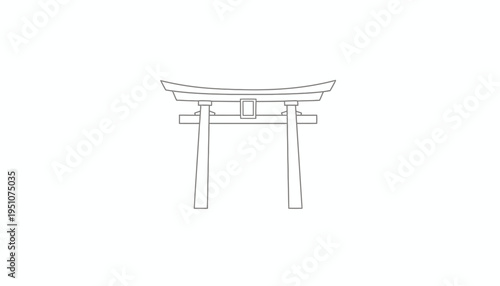 Minimalist Torii Gate Outline Icon, Japanese Shrine Entrance, Traditional Asian Architecture Symbol