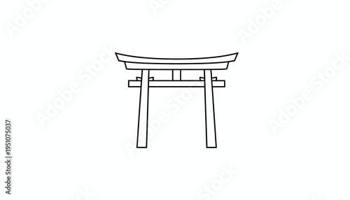 Minimalist Torii Gate Icon, Japanese Shrine Entrance, Traditional Architecture Symbol, Vector Outline